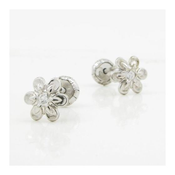 14K White gold Fancy flower cz stud earrings for Children/Kids web160 3