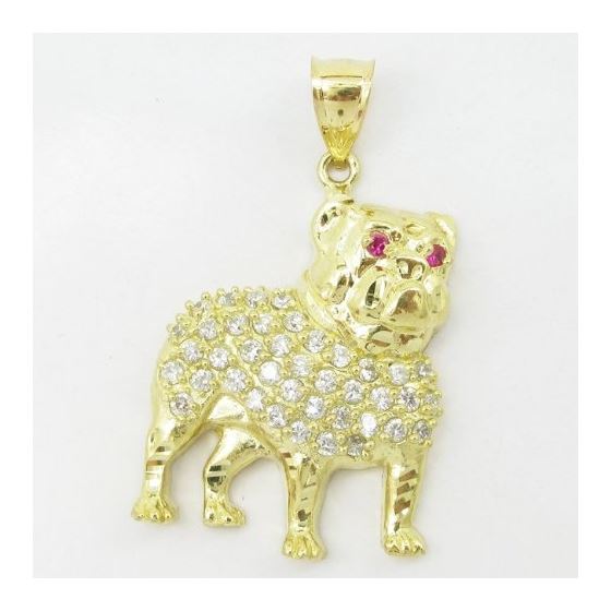 Mens 10k Yellow gold Red and white gemstone bulldog charm EGP57 3