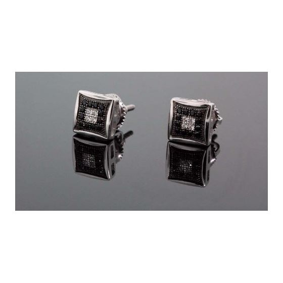 .925 Sterling Silver White Square White and Black Onyx Crystal Micro Pave Unisex Mens Stud Earrings 