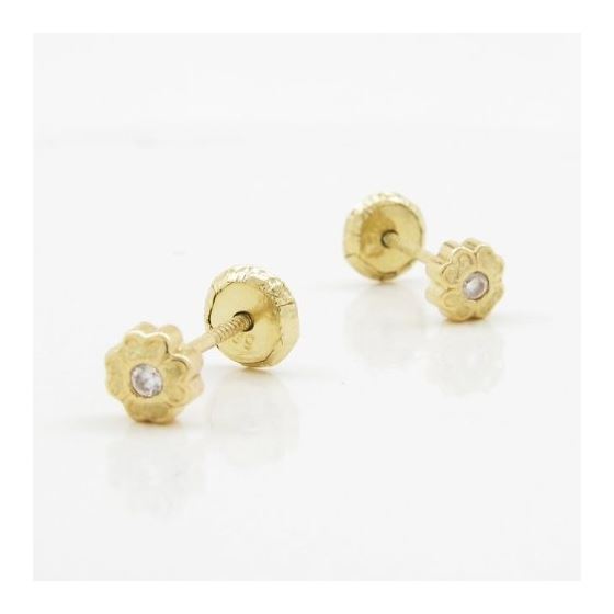 14K Yellow gold Flower cz stud earrings for Children/Kids web168 3