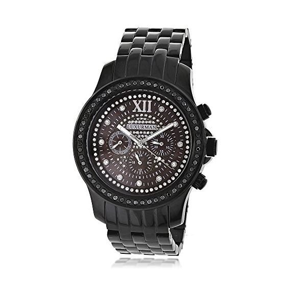 Mens Black Diamond Watches by Luxurman 2.25ct Date/Calendar/24 hours Subdials 1