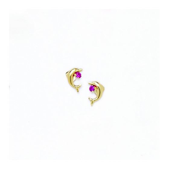 14K Yellow Gold dolphin with stones earrings screw back Size: Actual Image