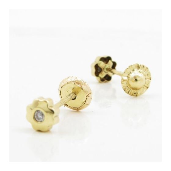 14K Yellow gold Flower cz stud earrings for Children/Kids web201 3