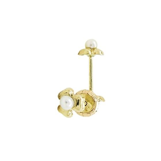 14K Yellow gold Fancy flower pearl stud earrings for Children/Kids web197 1