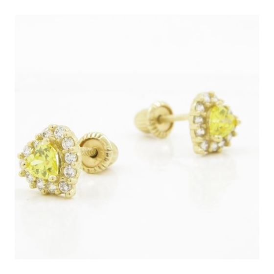 14K Yellow gold Heart cz stud earrings for Children/Kids web258 3