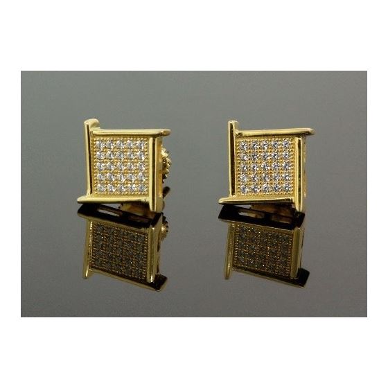 .925 Sterling Silver Yellow Square Spikes White Crystal Micro Pave Unisex Mens Stud Earrings