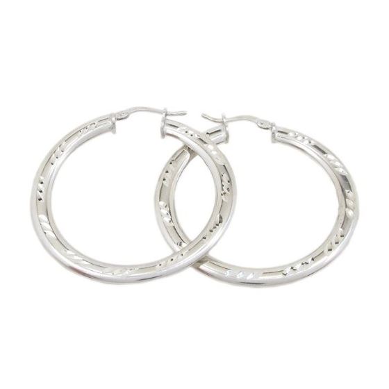 Round silver diamond cut hoop earring SB73 40mm tall and 40mm wide 1