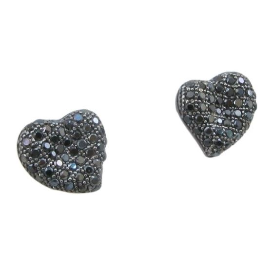 Womens .925 sterling silver Black heart earring 3mm thick and 9mm wide 1