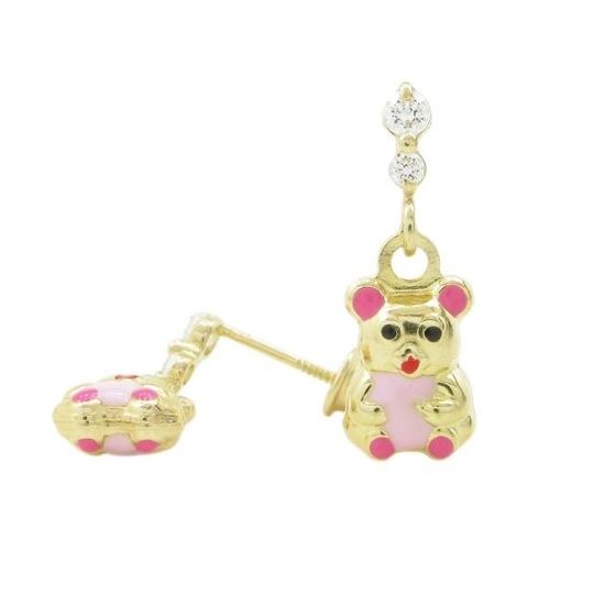 14K Yellow gold Panda cz chandelier earrings for Children/Kids web370 1