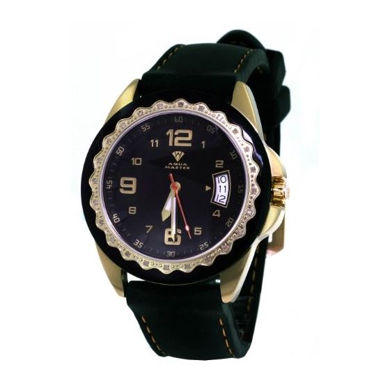 Unisex Black Dial Black/Gold Tone Case 0.24Ct Diam