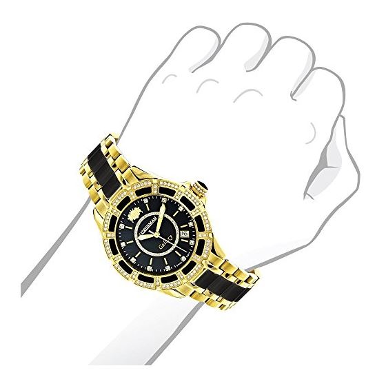 Real Diamond Mens And Womens Black Ceramic Watches Yellow Gold Pld Luxurman Galaxy 3