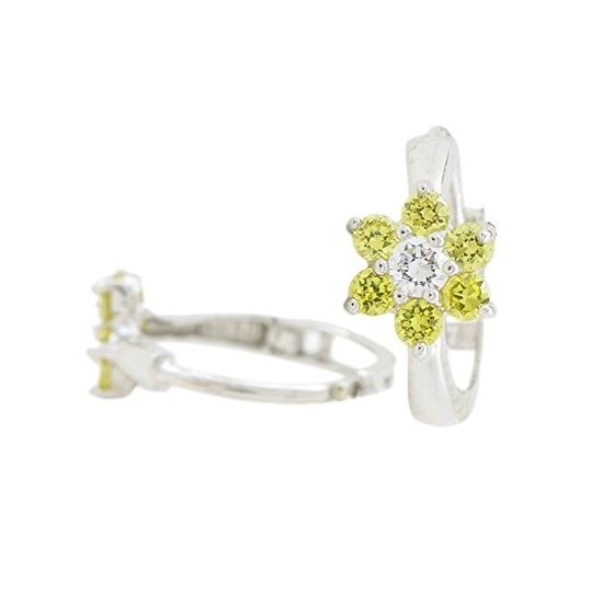 14K White gold Flower cz hoop earrings for Children/Kids web354 1