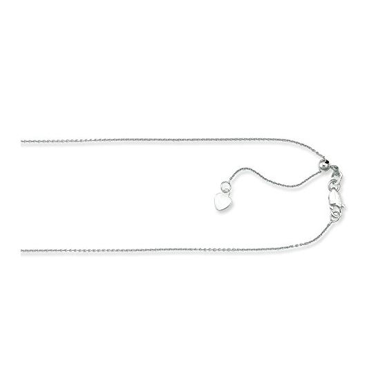 Silver with Rhodium Finish 0.9mm wide Diamond Cut Adjustable Cable Chain with Lobster Clasp 30 Inch 