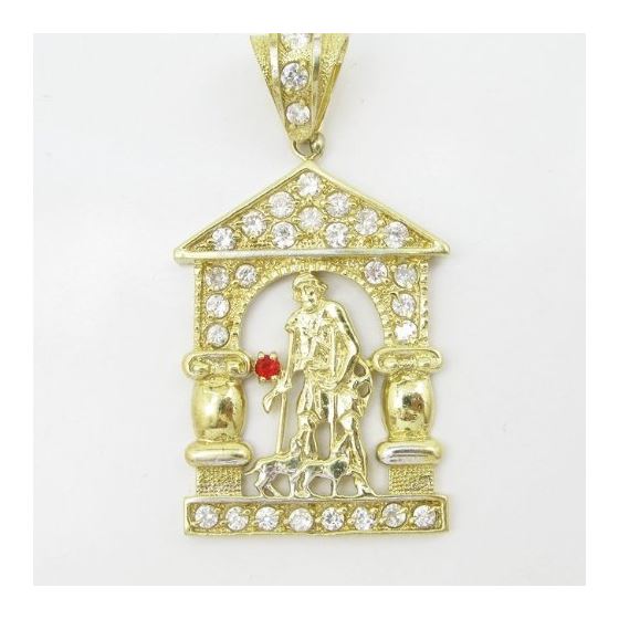 Mens 10k Yellow gold Red and white gemstone saint lazarus charm EGP51 3