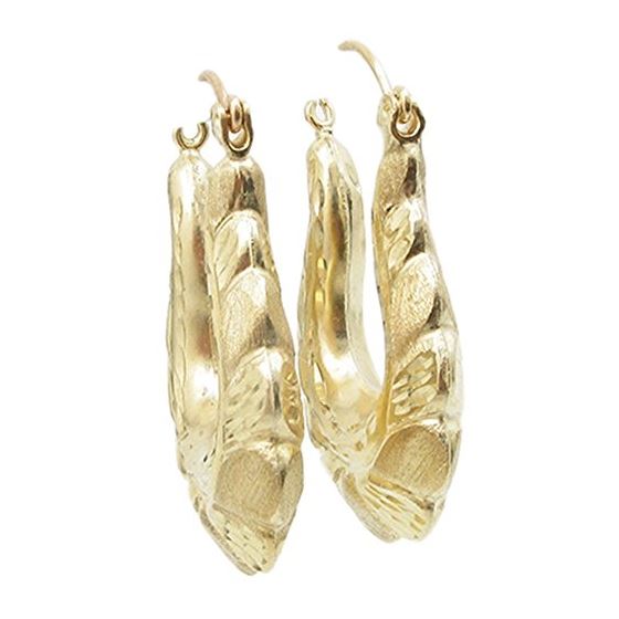 10k Yellow Gold earrings Fancy puff bamboo gold earrings AGBE60 1