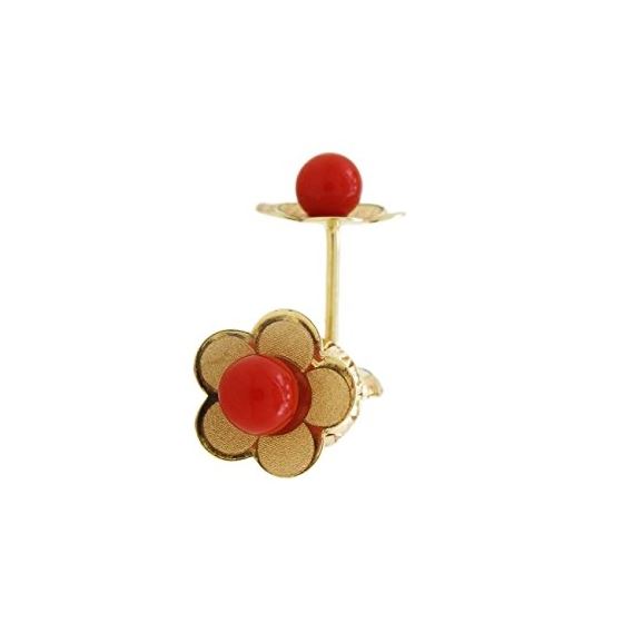 14K Yellow gold Thin flower pearl stud earrings for Children/Kids web171 1