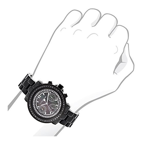 Luxurman Watches: Ladies Black Genuine Diamond Watch 2.15ct MOP Chronograph 3