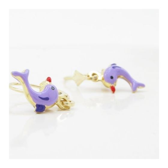 14K Yellow gold Dolphin chandelier earrings for Children/Kids web403 3