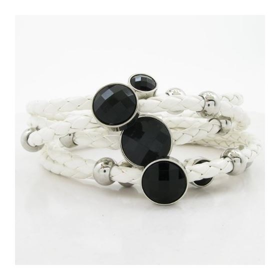 Womens white band black stone braided bracelet CBBR3 8 inches long and 83mm wide 3