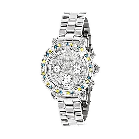 Luxurman Watches: Montana Ladies Color Blue and White Diamond Watch 2.75ct 1