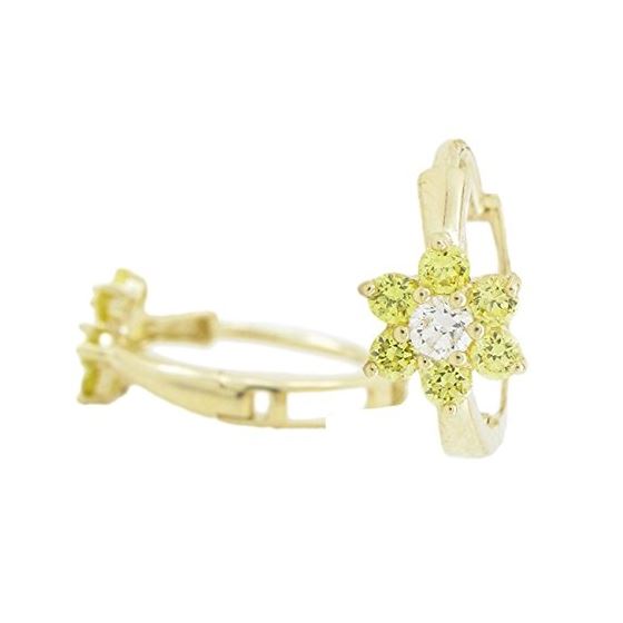 14K Yellow gold Flower cz hoop earrings for Children/Kids web341 1