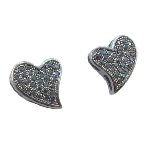 Womens .925 sterling silver Black heart earrings 3mm thick and 9mm wide Size 1