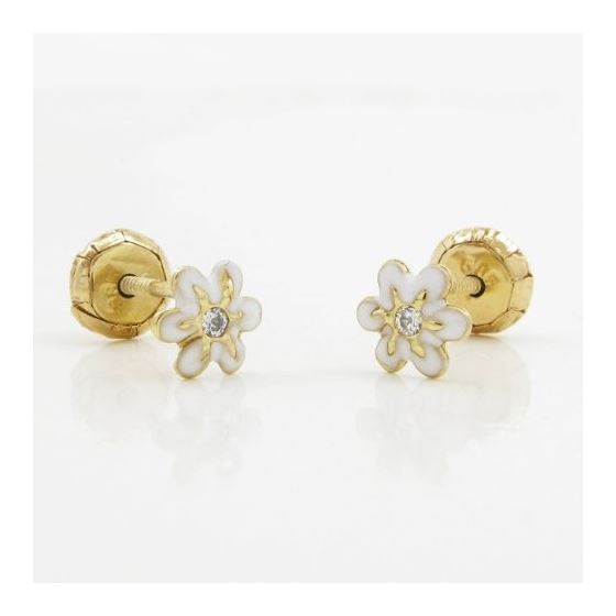 14K Yellow gold Flower cz stud earrings for Children/Kids web25 3