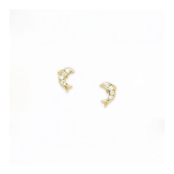 14K Yellow Gold dolphin with stones earrings screw back Size: Actual Image