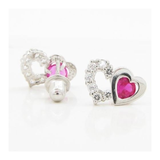 14K White gold Dual heart cz stud earrings for Children/Kids web295 3