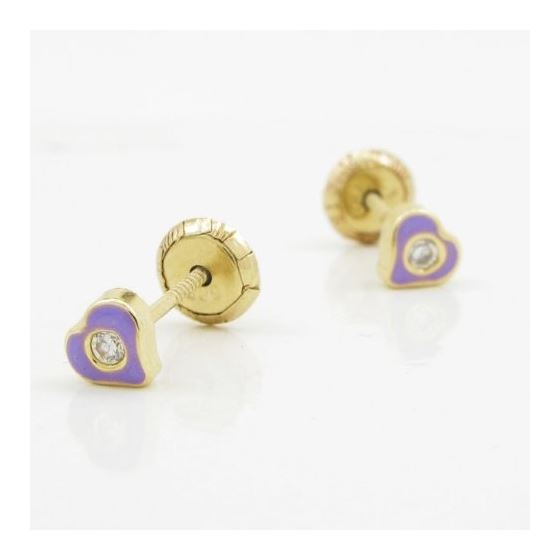 14K Yellow gold Heart cz stud earrings for Children/Kids web152 3