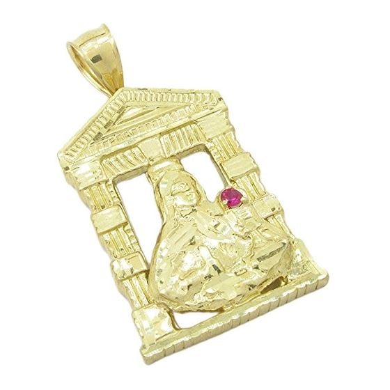 Mens 10k Yellow gold Red gemstone mary charm EGP52 1