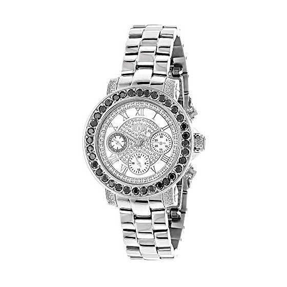 Luxurman Watches: Ladies Genuine Black Diamonds on the Bezel