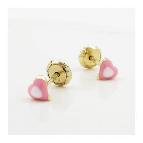 14K Yellow gold Simple heart stud earrings for Children/Kids web143 3
