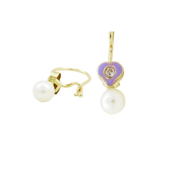14K Yellow gold Heart and pearl hoop earrings for Children/Kids web52 1