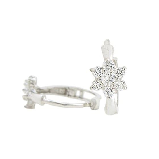 14K White gold Flower cz hoop earrings for Children/Kids web276 1