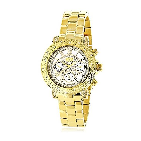 Ladies Luxurman Diamond Watch 0.30 ct Yellow Gold Plated Stainless Steel Band 1