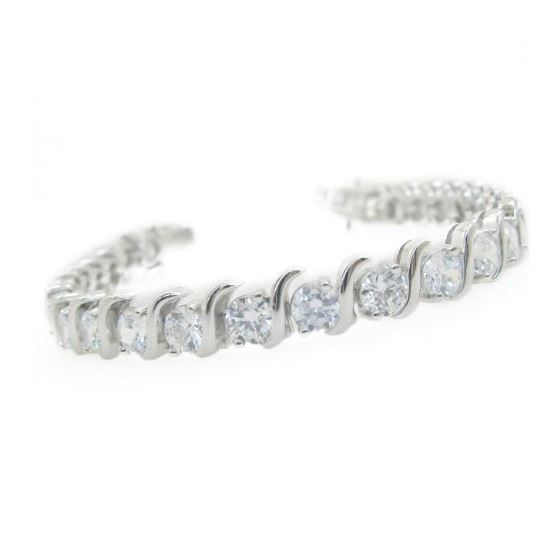 Ladies .925 Italian Sterling Silver round fancy cz bracelet Length - 7.5 inches Width - 7mm 1