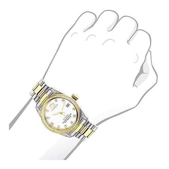 Ladies Luxurman Tribeca Two Tone Genuine Gold Plated Real Diamond Watch 1.5ct 3