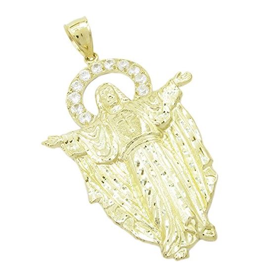 Mens 10k Yellow gold White gemstone jesus charm EGP30 1