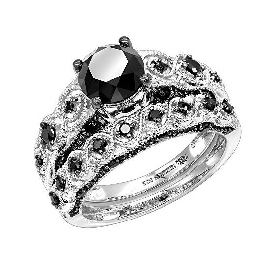 Black Diamond Sterling Silver Antique Engagement R