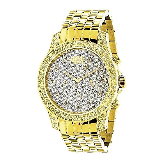 Mens Yellow Gold Tone Watch With Diamonds 0.50Ct L