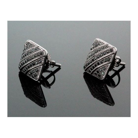 Sterling Silver Unisex Fashion Square Hand Set Stud Earrings ME0227c 1