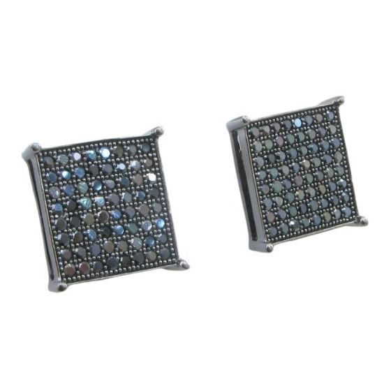 Mens .925 sterling silver Black 8 row square earring MLCZ25 3mm thick and 11mm wide Size 1