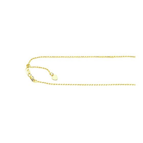 10K 22 inch long Yellow Gold 1.0mm wide Diamond Cut Adjustable Rope Chain with Lobster Clasp FJ-1ARO