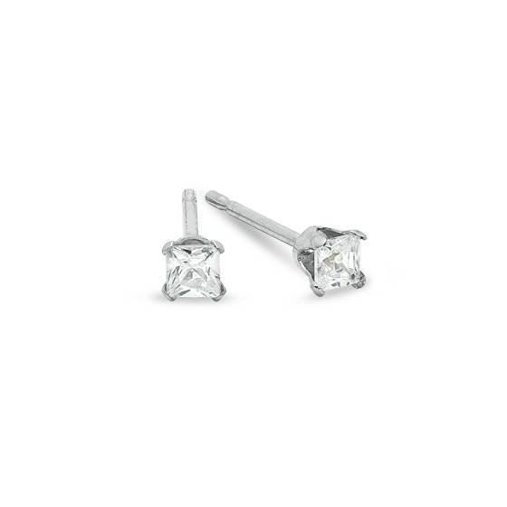 Unisex 14K White Gold 2mm Square Cut Basket Screw Back Earrings Free Box 87-25A Size unisex