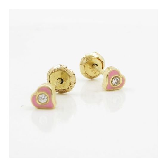 14K Yellow gold Heart cz stud earrings for Children/Kids web153 3