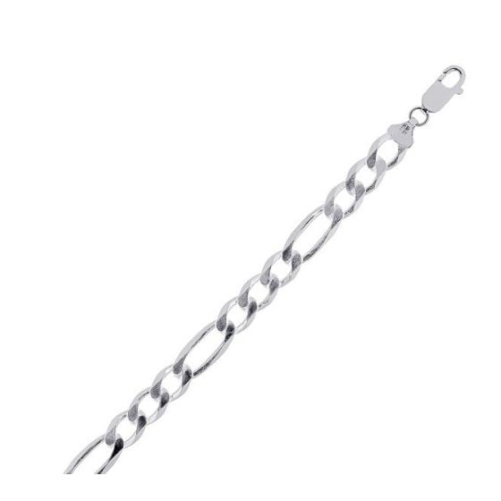 Silver with Rhodium Finish 9.5mm wide Diamond Cut Figaro Chain with Lobster Clasp 8 1/2 Inch Long