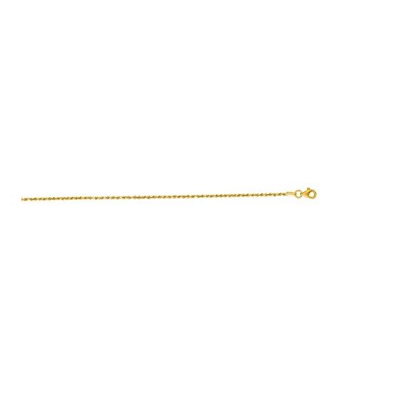 14K Yellow Gold 1.5mm wide Shiny Solid Diamond Cut Royal Rope Chain with Lobster Clasp