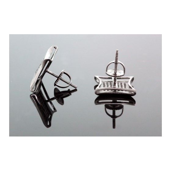 .925 Sterling Silver Black Kite Black Onyx Crystal Micro Pave Unisex Mens Stud Earrings 12mm 3