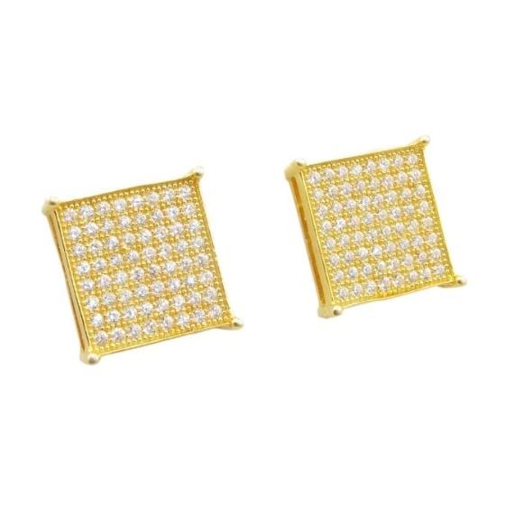 Mens .925 sterling silver Yellow 8 row square earring MLCZ22 3mm thick and 11mm wide Size 1